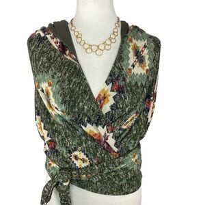 Bill Hallman Aztec Hooded Wrap Or Blouse